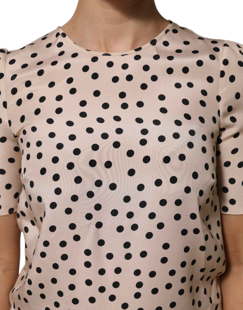 Dolce & Gabbana Beige Black Polka Dot Silk Short Sleeve Blouse Top