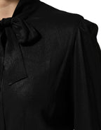 Dolce & Gabbana Black Viscose Long Sleeve Tie Neck Blouse Top
