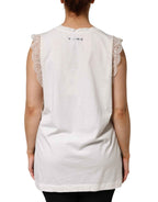 PINKO White Silk Blend Lace Trim Sleeveless V-Neck Women’s Top