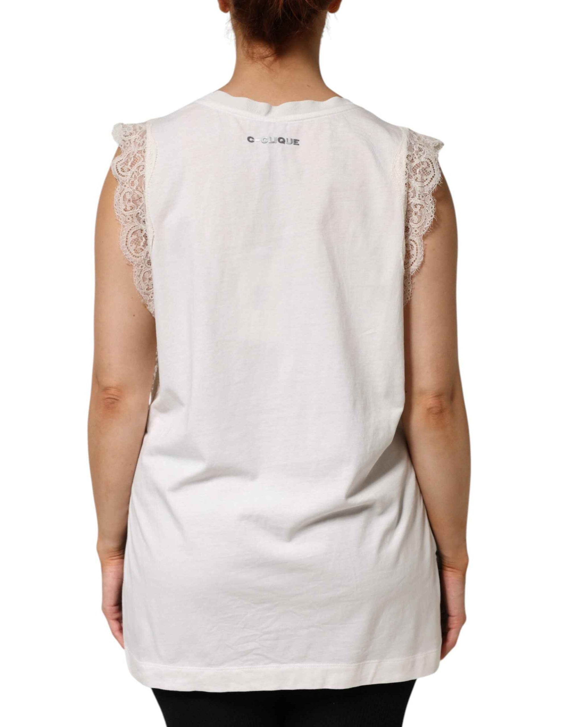PINKO White Silk Blend Lace Trim Sleeveless V-Neck Women’s Top