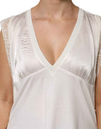 PINKO White Silk Blend Lace Trim Sleeveless V-Neck Women’s Top