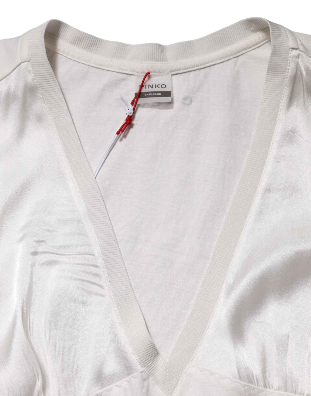 PINKO White Silk Blend Lace Trim Sleeveless V-Neck Women’s Top