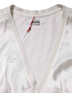 PINKO White Silk Blend Lace Trim Sleeveless V-Neck Women’s Top