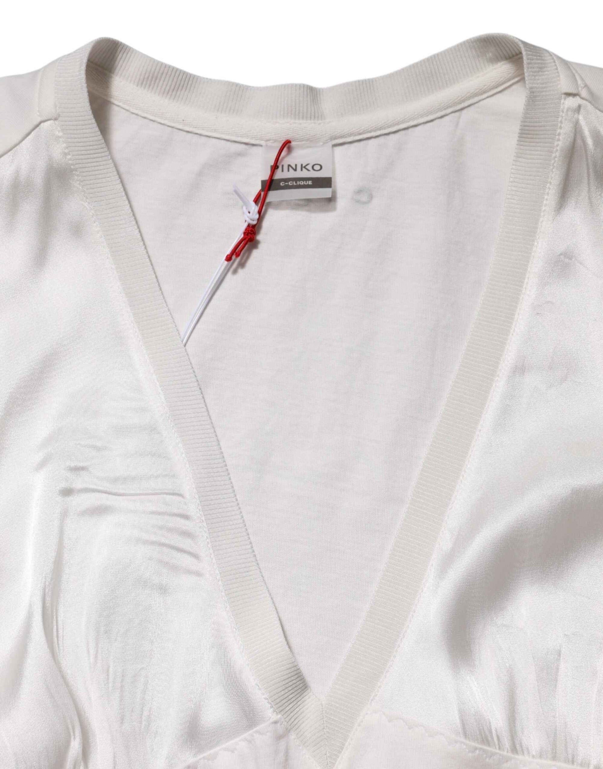 PINKO White Silk Blend Lace Trim Sleeveless V-Neck Women’s Top