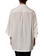 Dolce & Gabbana White Silk Collared 3/4 Sleeves Blouse Top