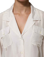 Dolce & Gabbana White Silk Collared 3/4 Sleeves Blouse Top