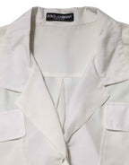 Dolce & Gabbana White Silk Collared 3/4 Sleeves Blouse Top