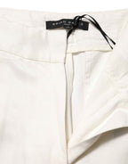 Brian Dales White Viscose Linen Wide Leg Palazzo Womens Pants
