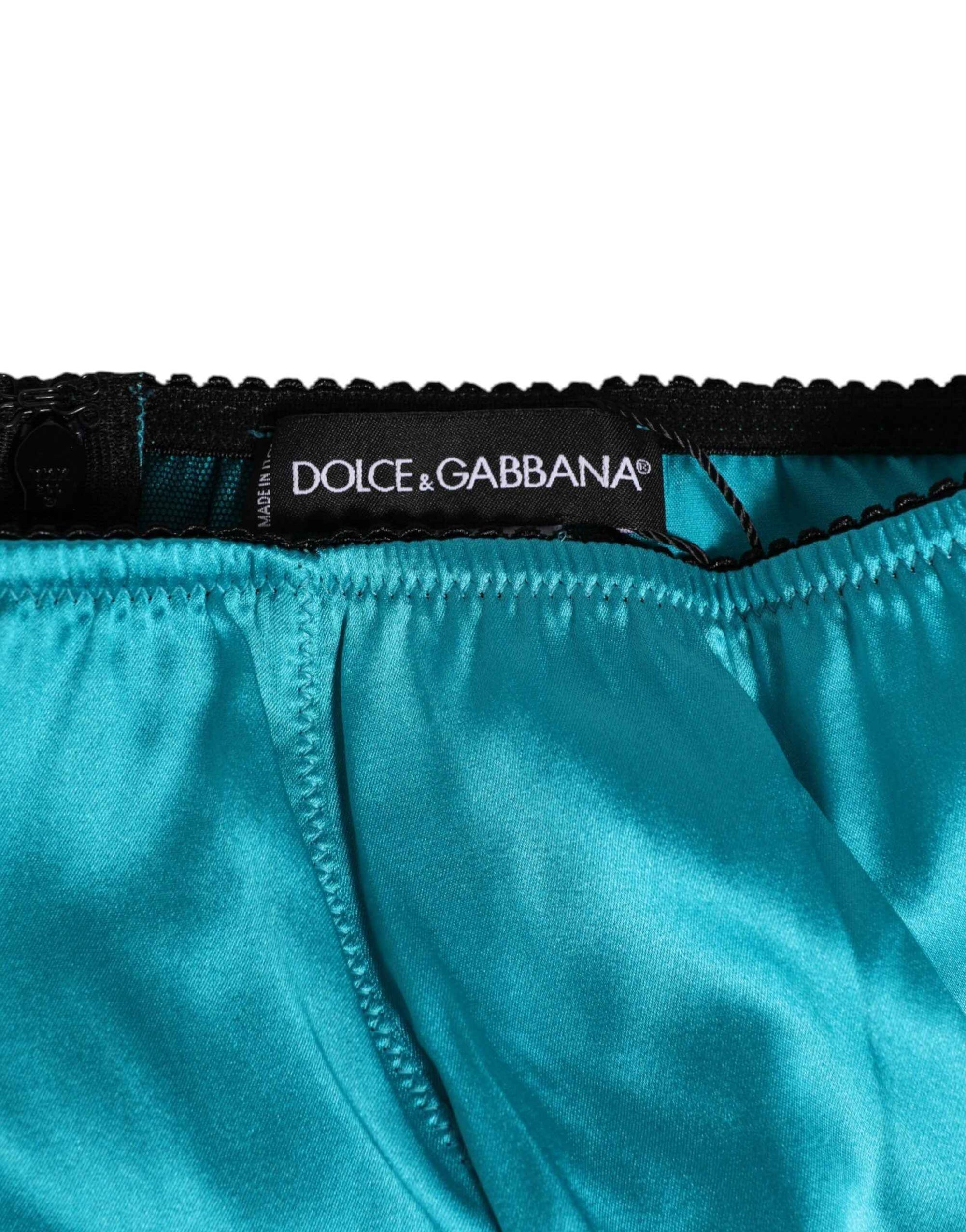 Dolce & Gabbana Aqua Green Satin High-Waist Briefs Underwear