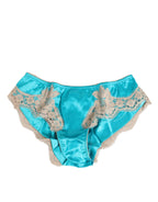 Dolce & Gabbana Blue Silk Satin Lace Trim New Slip Underwear