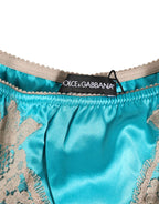 Dolce & Gabbana Blue Silk Satin Lace Trim New Slip Underwear