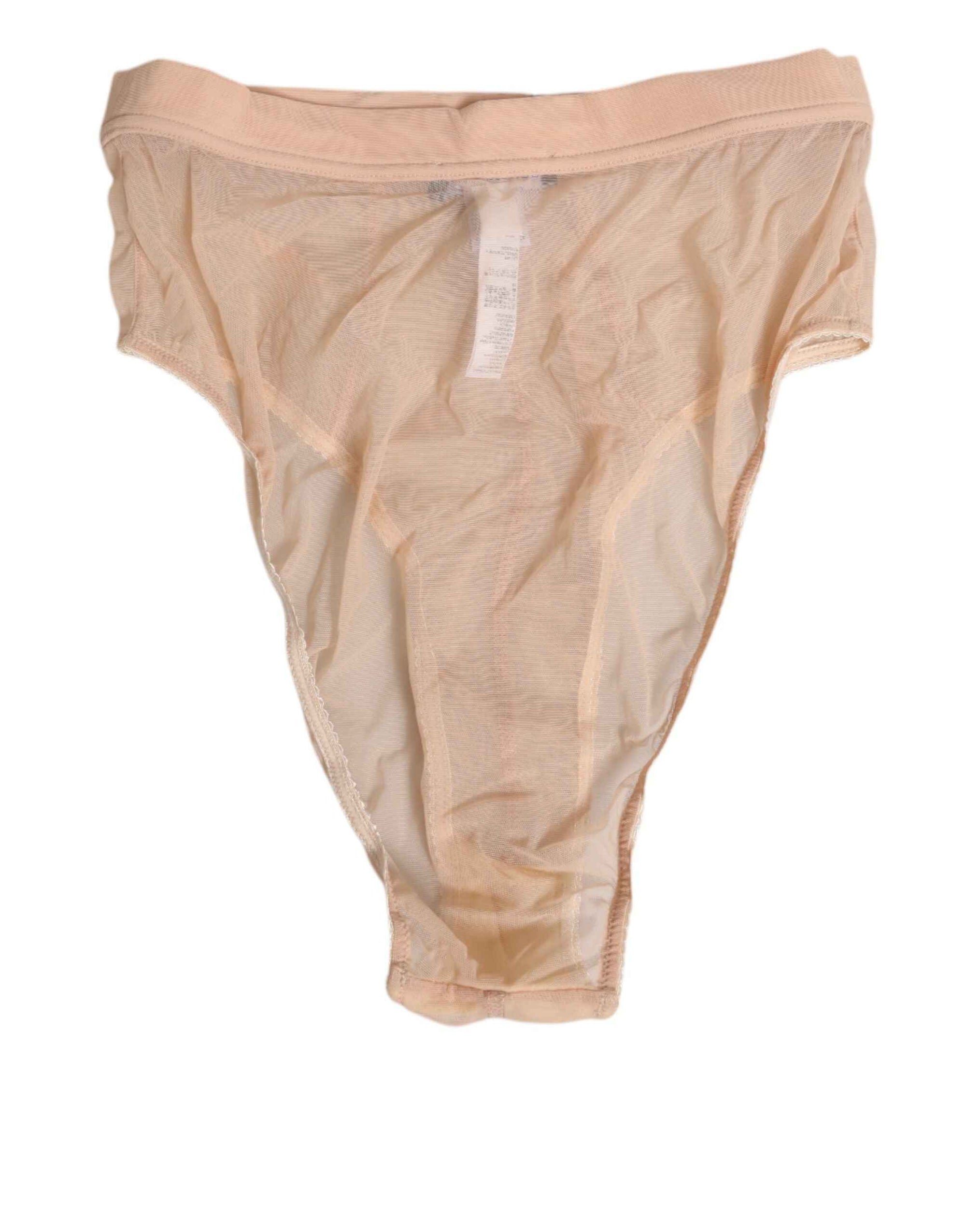 Dolce & Gabbana Beige Sheer Mesh High Waist Panty Underwear