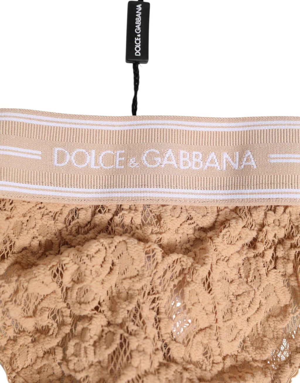 Dolce & Gabbana Beige Lace Logo Elastic Waist Thong Tanga Underwear