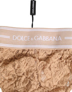 Dolce & Gabbana Beige Lace Logo Elastic Waist Thong Tanga Underwear