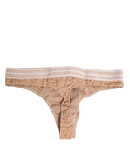Dolce & Gabbana Beige Lace Logo Elastic Waist Thong Tanga Underwear