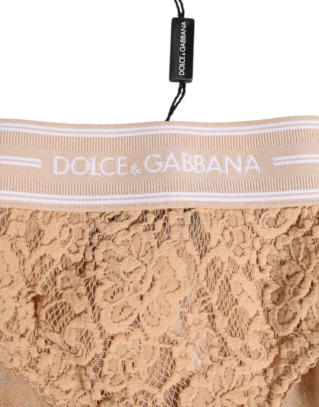 Dolce & Gabbana Beige Lace Brasiliano Briefs Logo Waistband Underwear