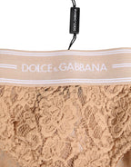 Dolce & Gabbana Beige Lace Brasiliano Briefs Logo Waistband Underwear