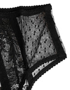 Dolce & Gabbana Black Floral Lace Sheer Mesh High Waist Underwear