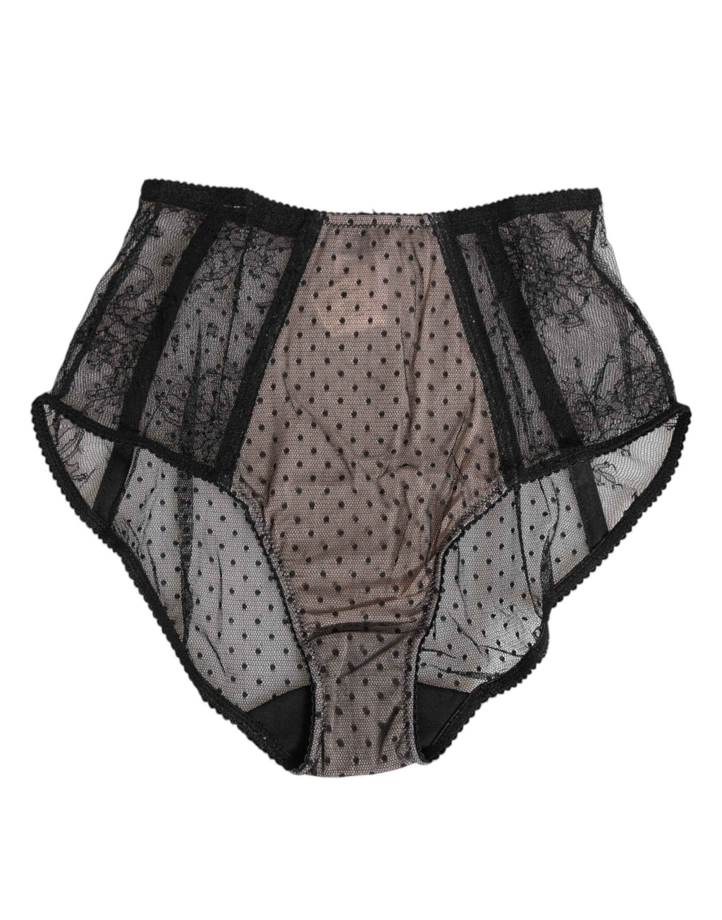 Dolce & Gabbana Black Sheer Polka Dot Lace High Waist Underwear