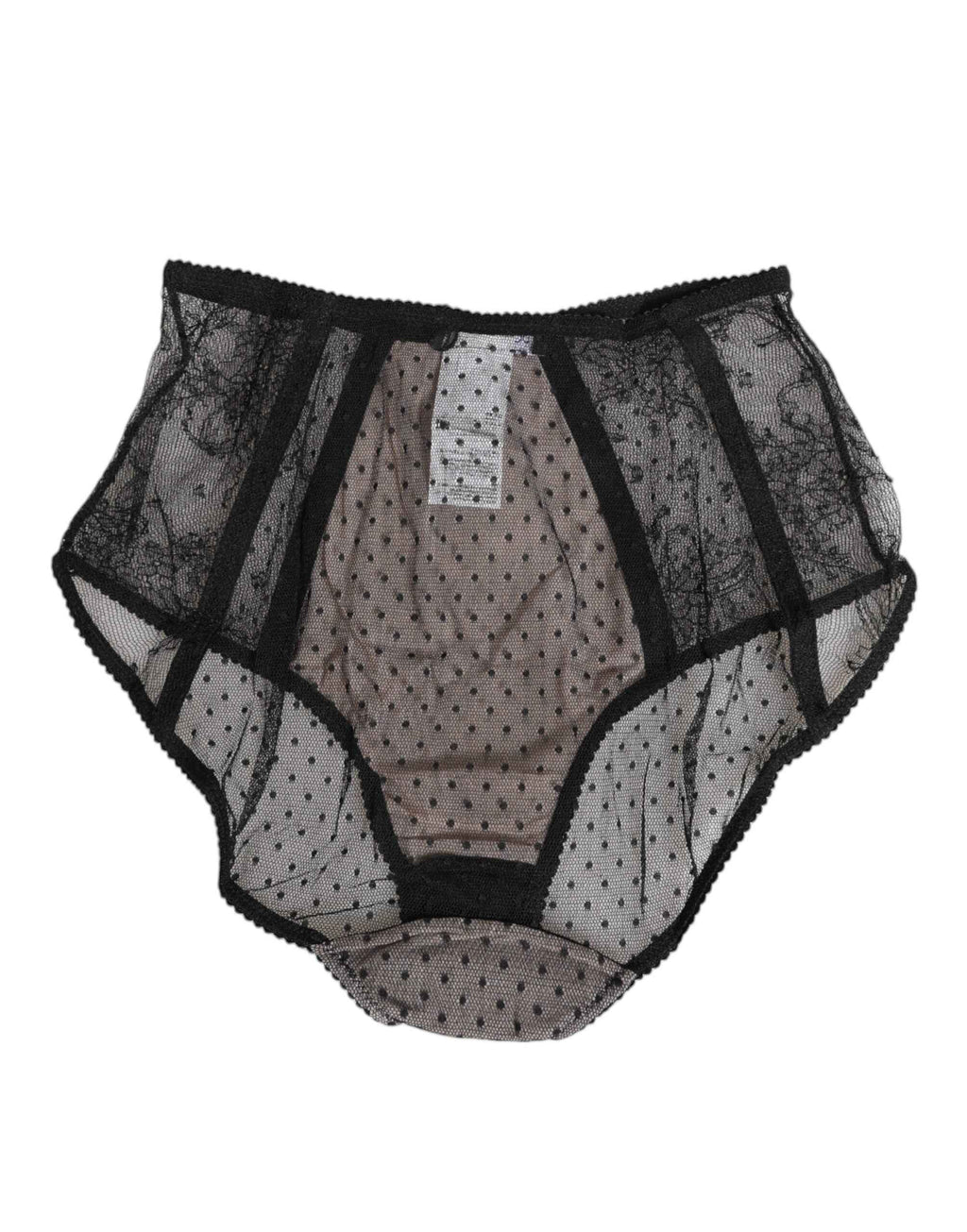 Dolce & Gabbana Black Sheer Polka Dot Lace High Waist Underwear