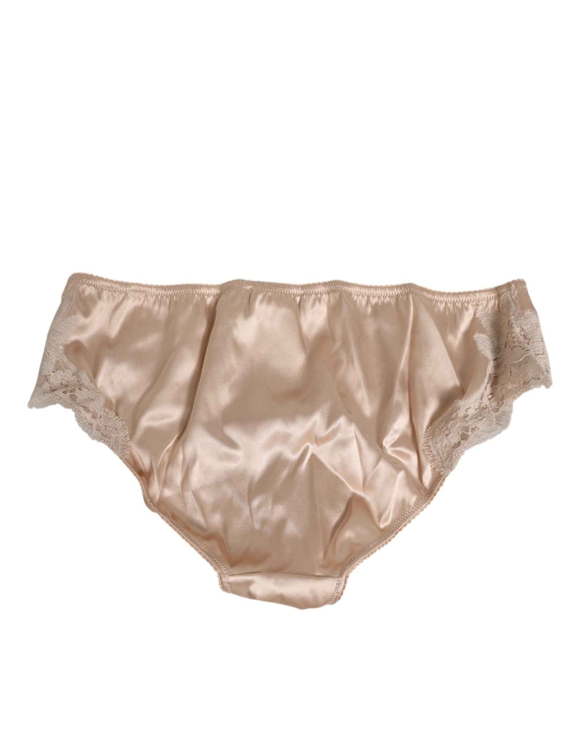 Dolce & Gabbana Rosy Beige Silk Satin Lace Trim Panty Underwear