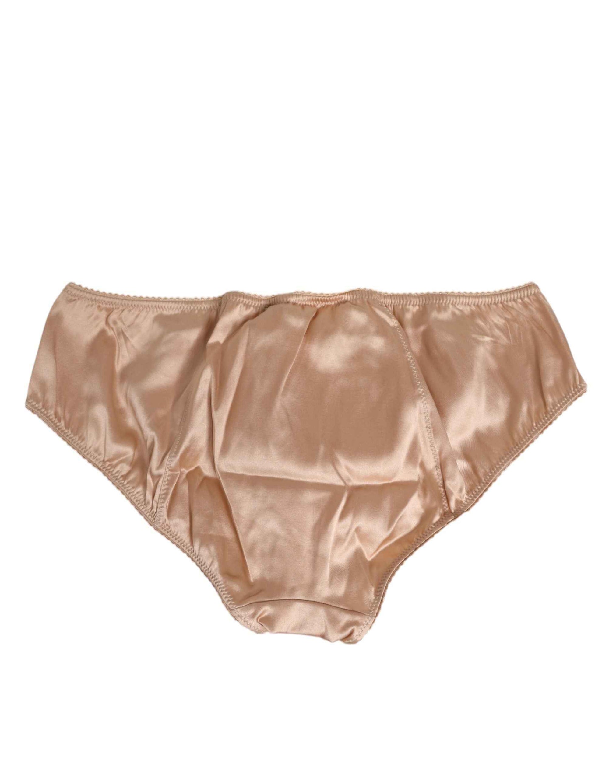 Dolce & Gabbana Nude Beige Silk Satin Bow Lace Trim Underwear