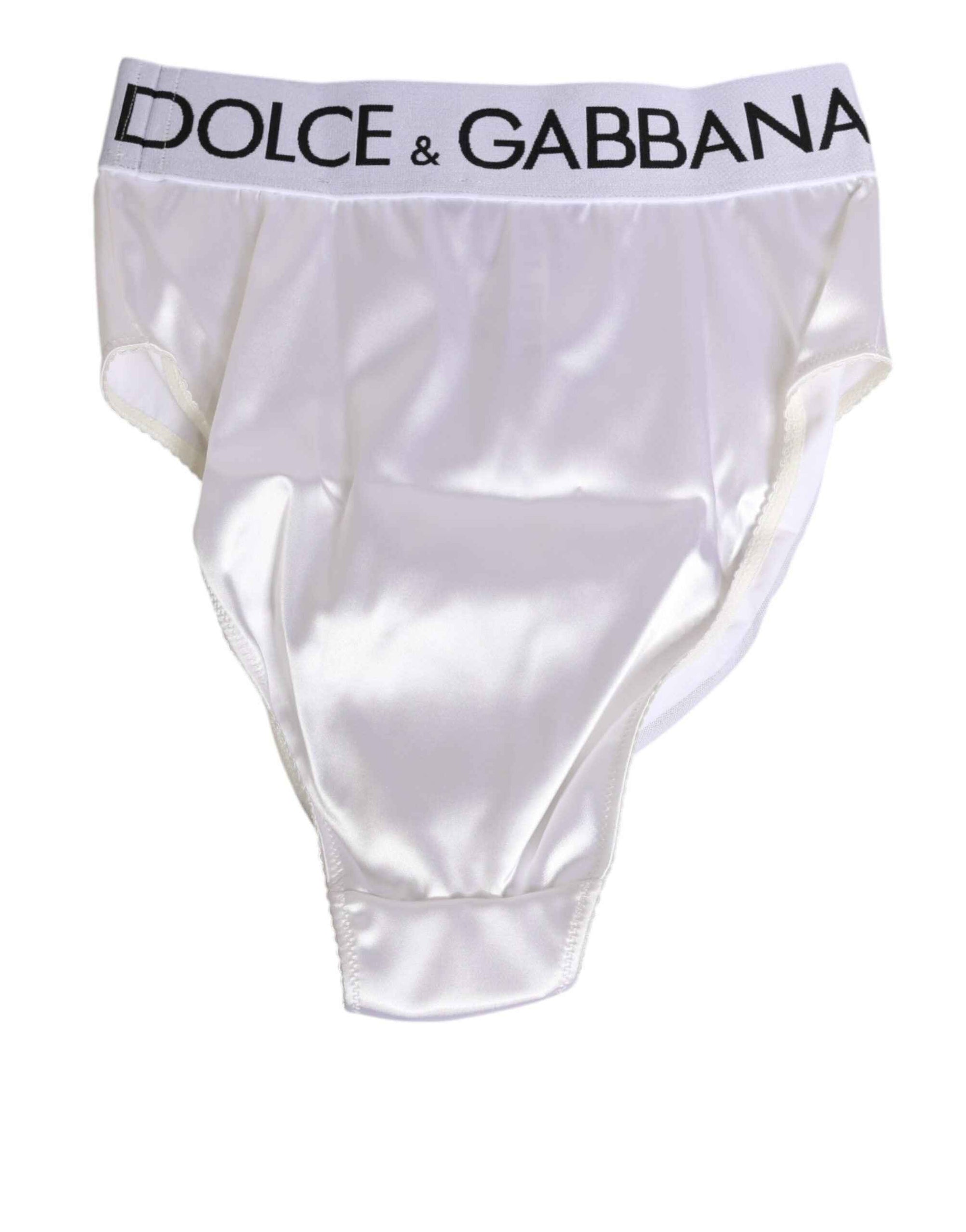 Dolce & Gabbana White Satin High-Waist Brief Logo Women Underwear