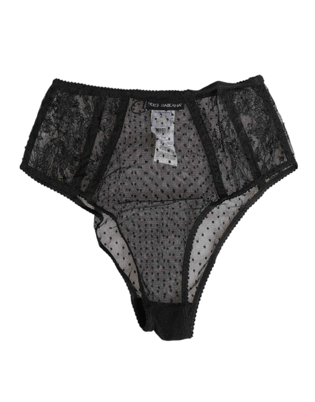 Dolce & Gabbana Black Lace Polka Dot Mesh High Waist Underwear