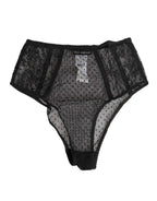 Dolce & Gabbana Black Lace Polka Dot Mesh High Waist Underwear