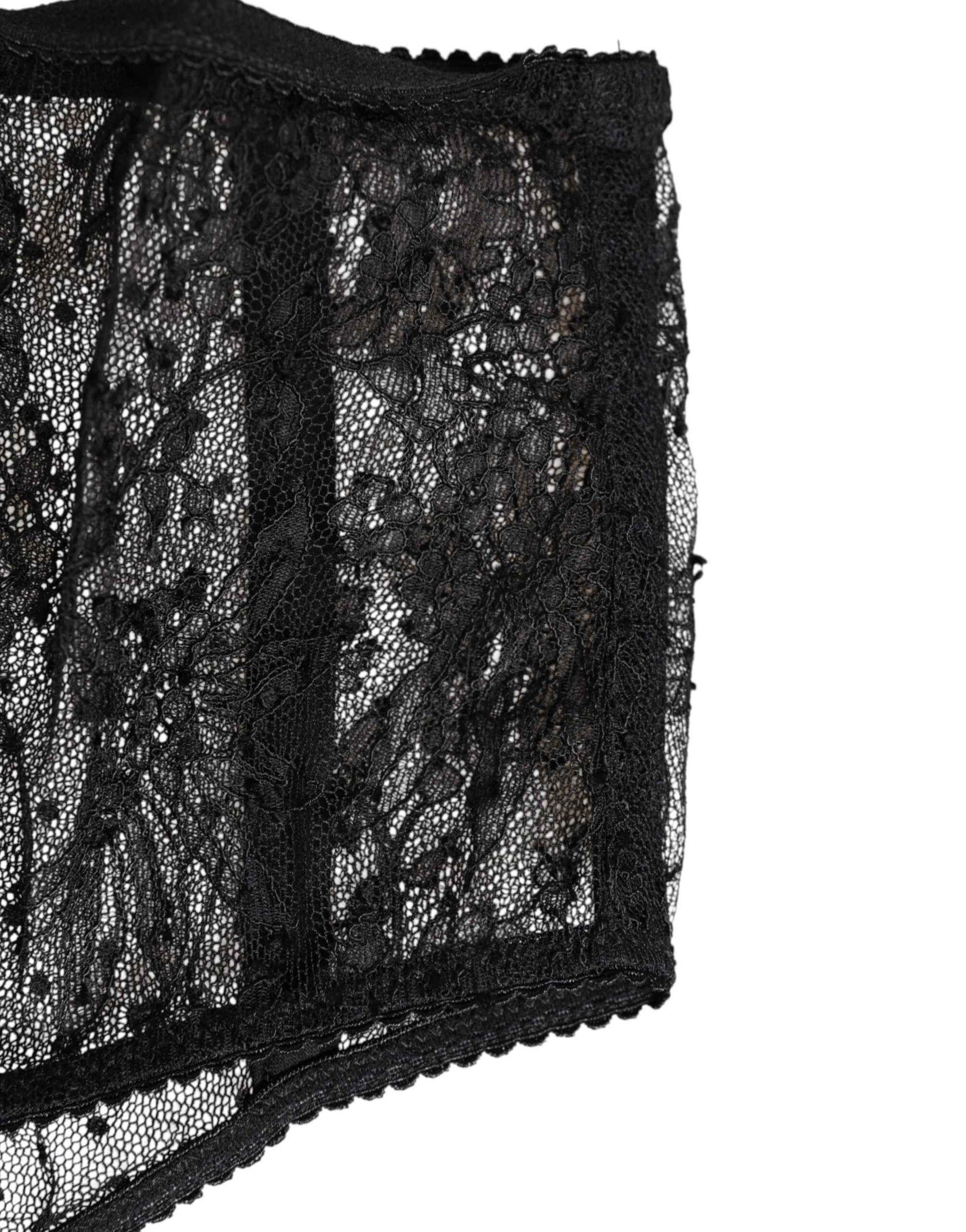 Dolce & Gabbana Black Lace Polka Dot Mesh High Waist Underwear