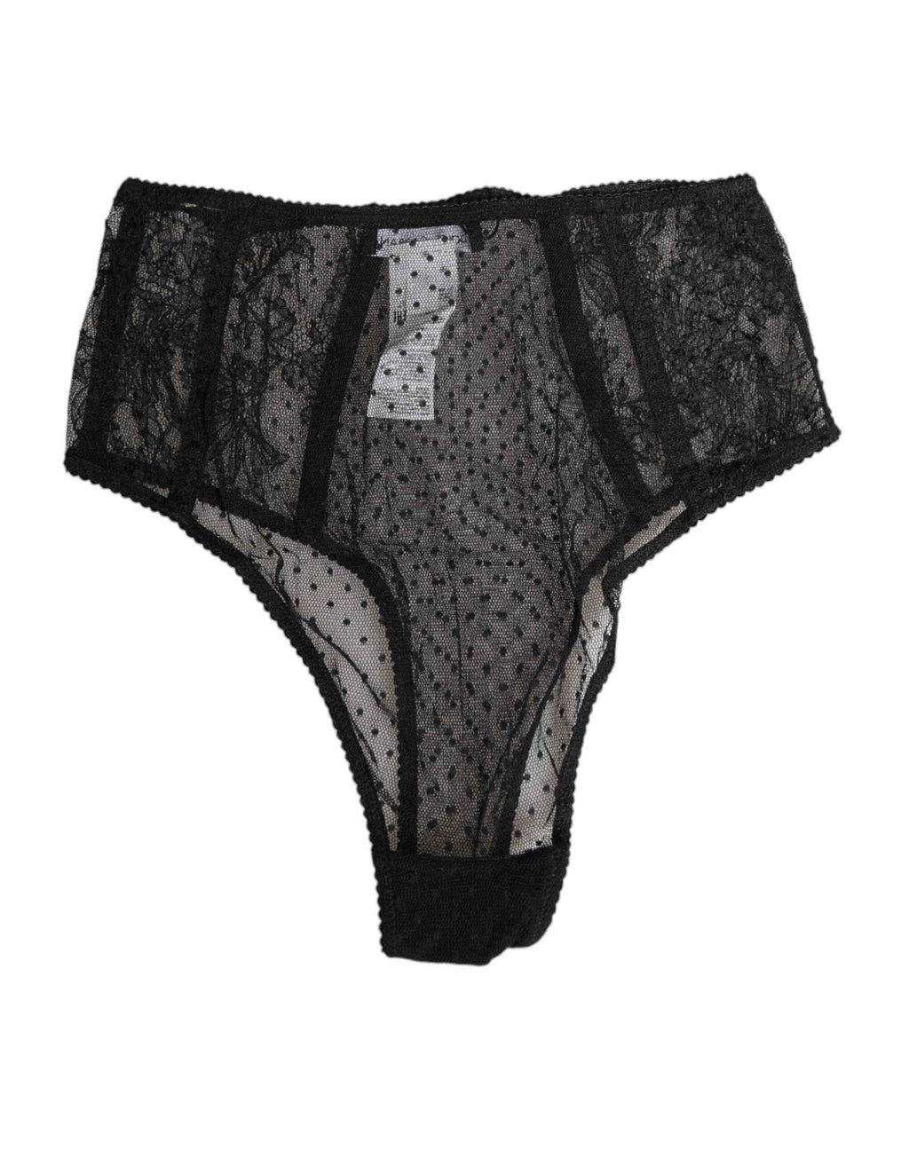 Dolce & Gabbana Black Lace Polka Dot Mesh High Waist Underwear