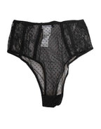 Dolce & Gabbana Black Lace Polka Dot Mesh High Waist Underwear