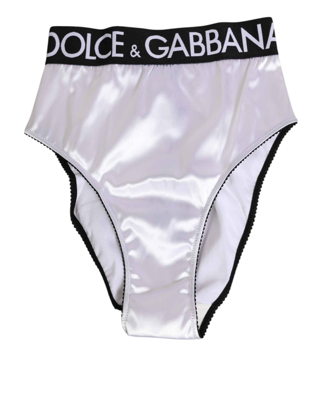 Dolce & Gabbana White Satin High-Waist Black Logo Women Underwear