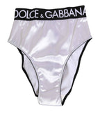 Dolce & Gabbana White Satin High-Waist Black Logo Women Underwear