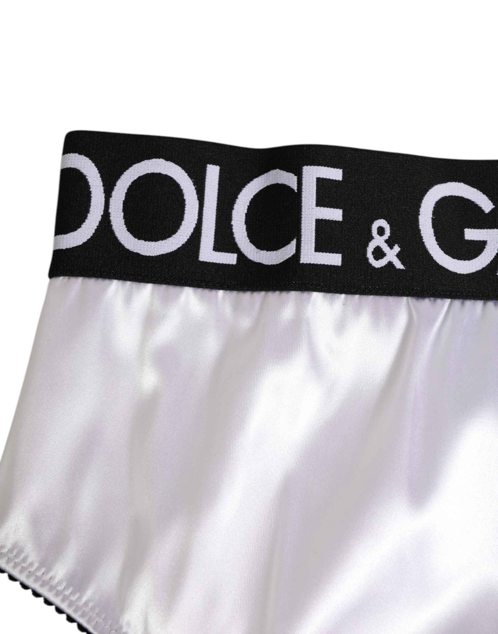 Dolce & Gabbana White Satin High-Waist Black Logo Women Underwear