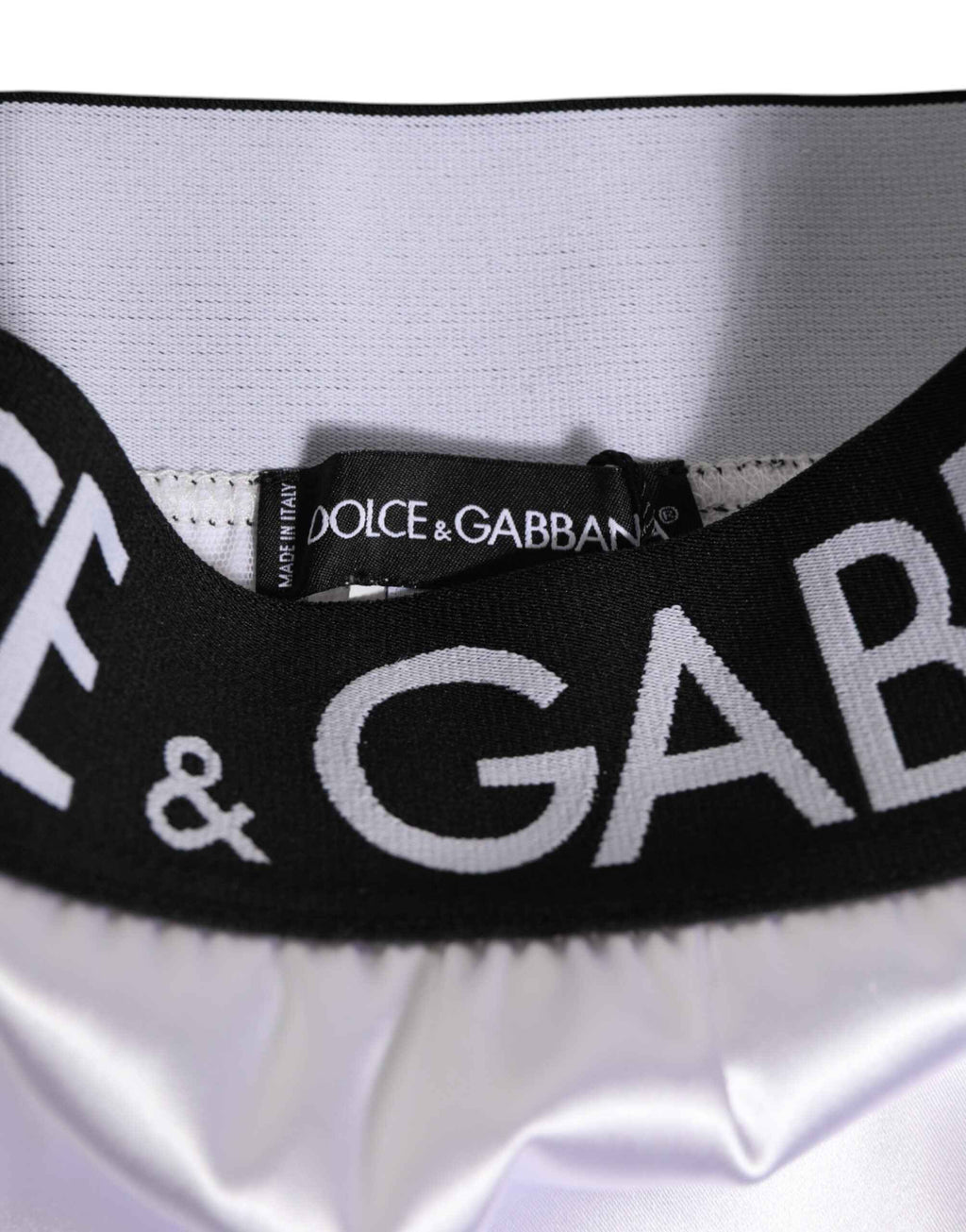 Dolce & Gabbana White Satin High-Waist Black Logo Women Underwear