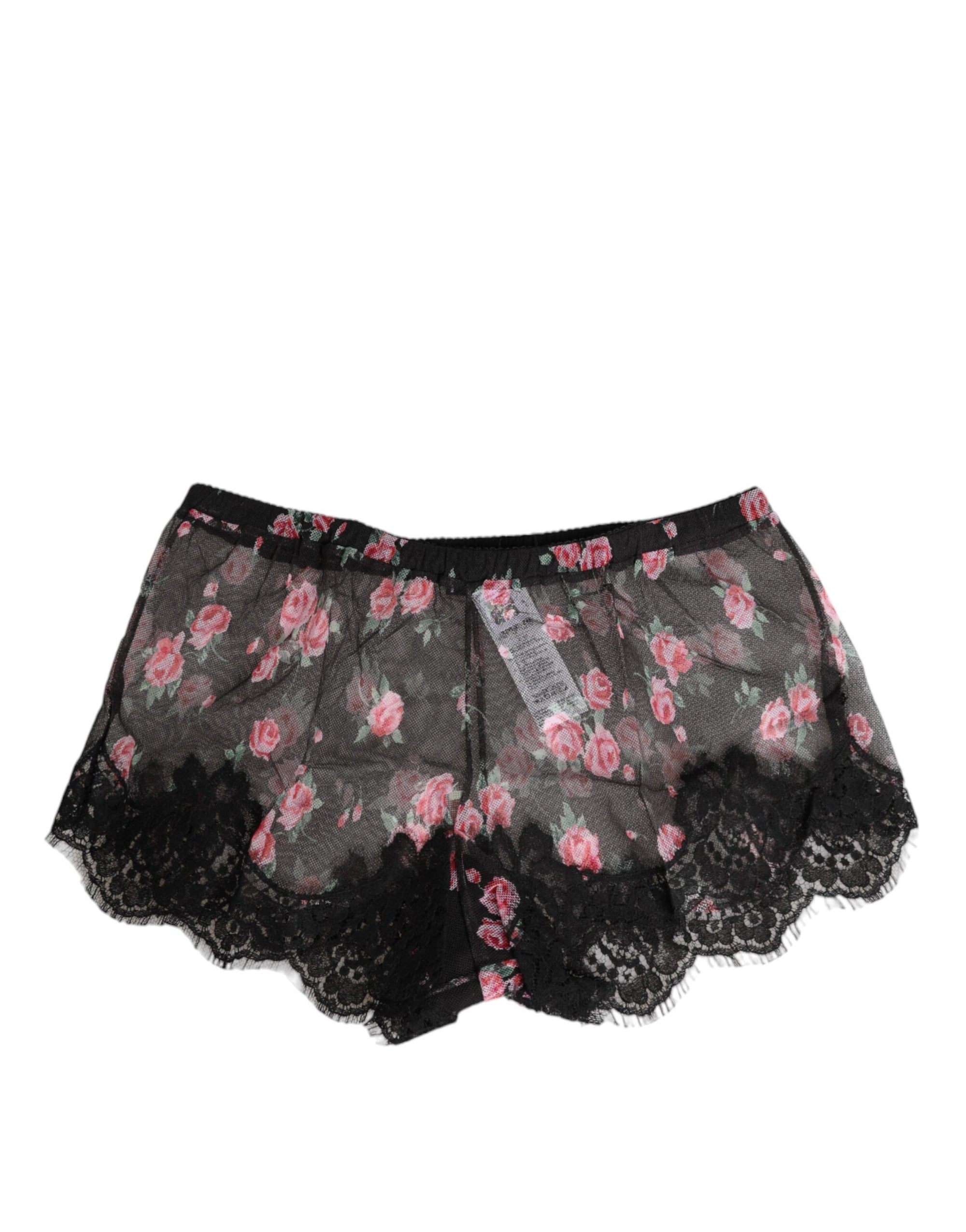 Dolce & Gabbana Black Pink Floral Lace Mesh Lingeri Underwear