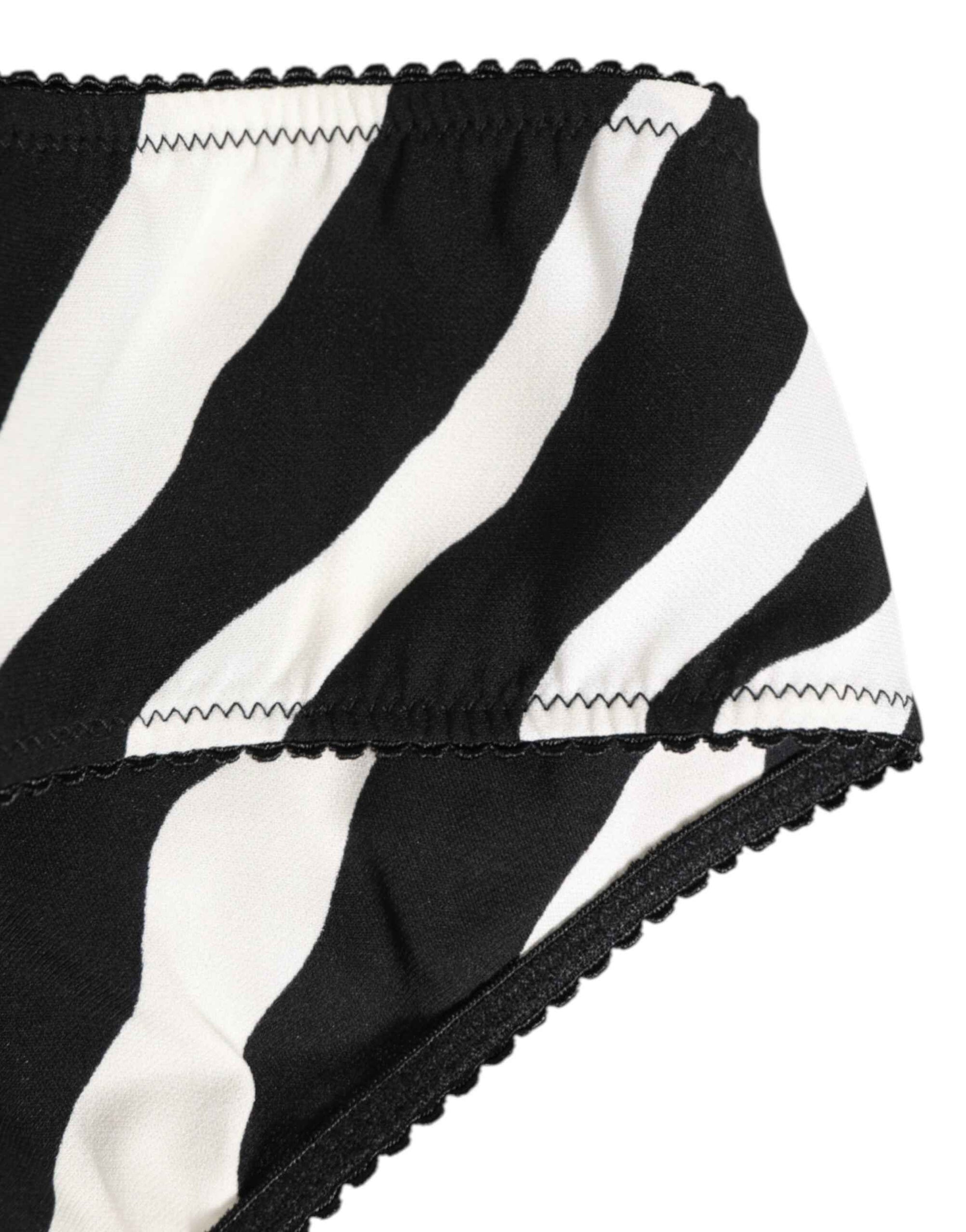 Dolce & Gabbana Black White Zebra Print Slip Briefs Underwear