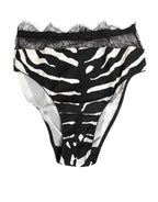 Dolce & Gabbana Black White Zebra Print Lace Trim High Underwear