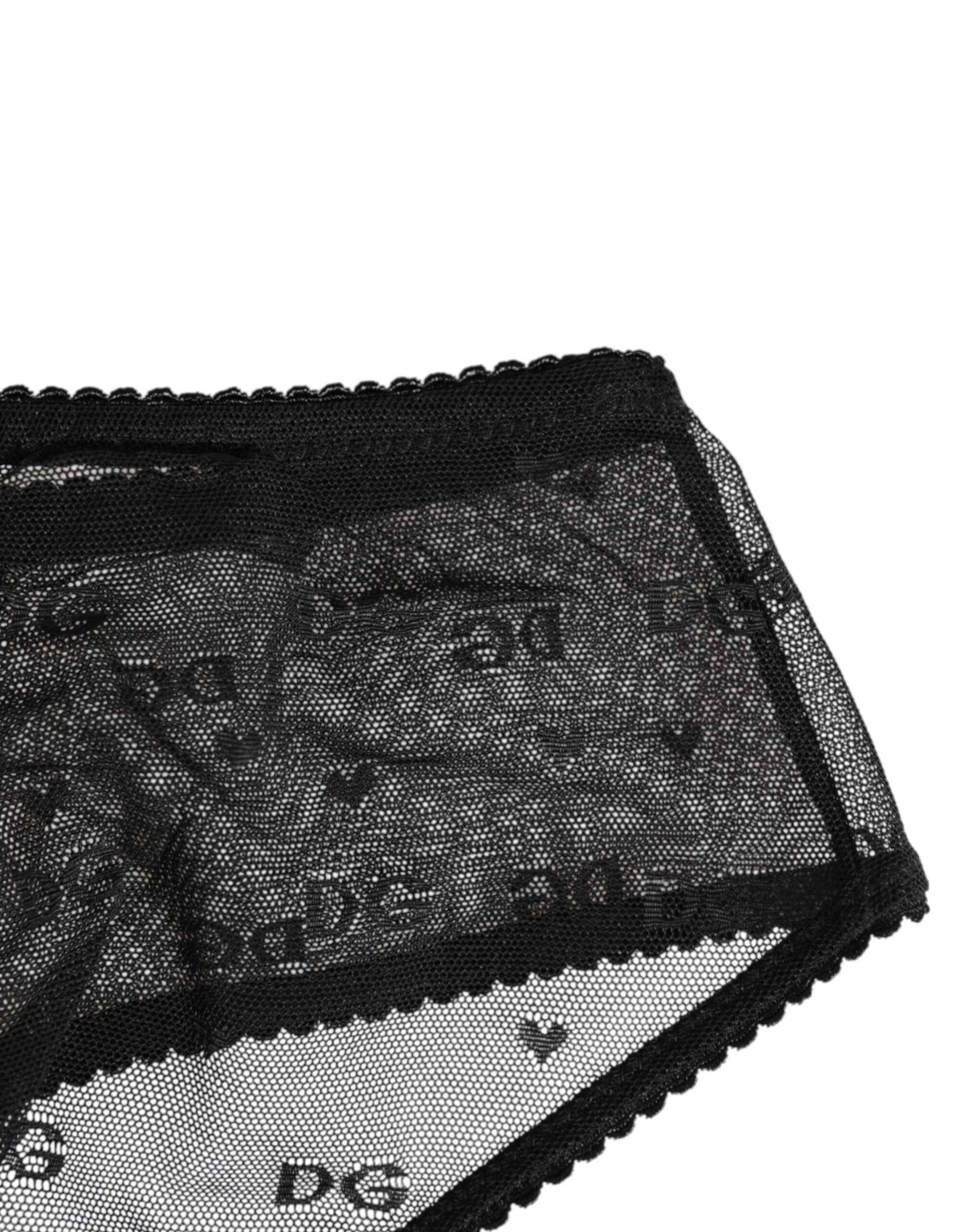 Dolce & Gabbana Black Sheer Mesh Lace Polka Dot Logo Underwear
