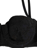 Dolce & Gabbana Black Polyester Embroidered Underwire Bra Underwear