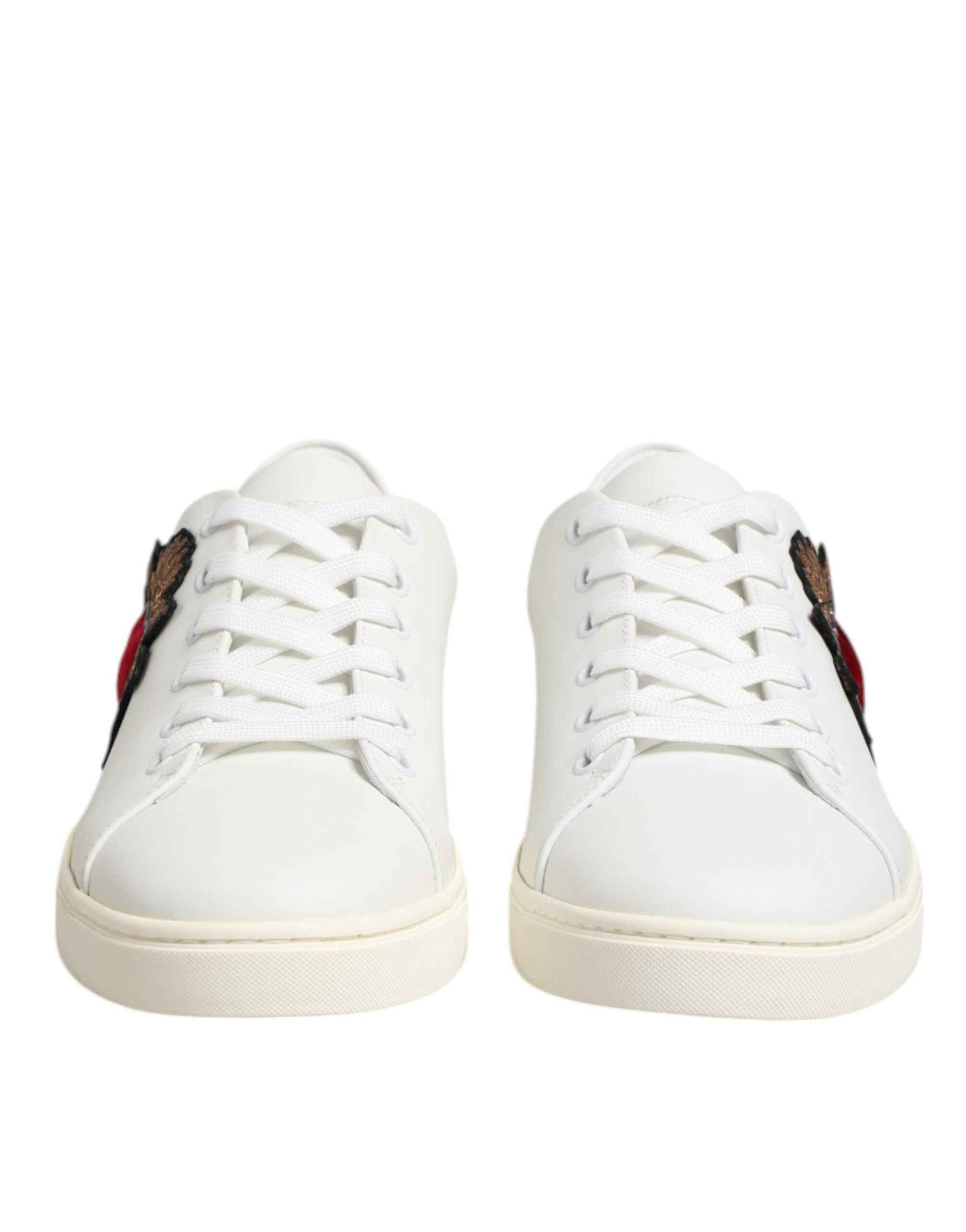 Dolce & Gabbana White Leather Sacre Heart Patch Sneakers  Shoes
