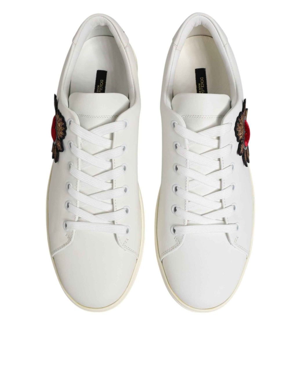 Dolce & Gabbana White Leather Sacre Heart Patch Sneakers  Shoes