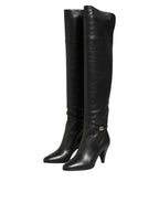 Dolce & Gabbana Black Leather Over-The-Knee DG Boots  Shoes