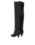 Dolce & Gabbana Black Leather Over-The-Knee DG Boots  Shoes