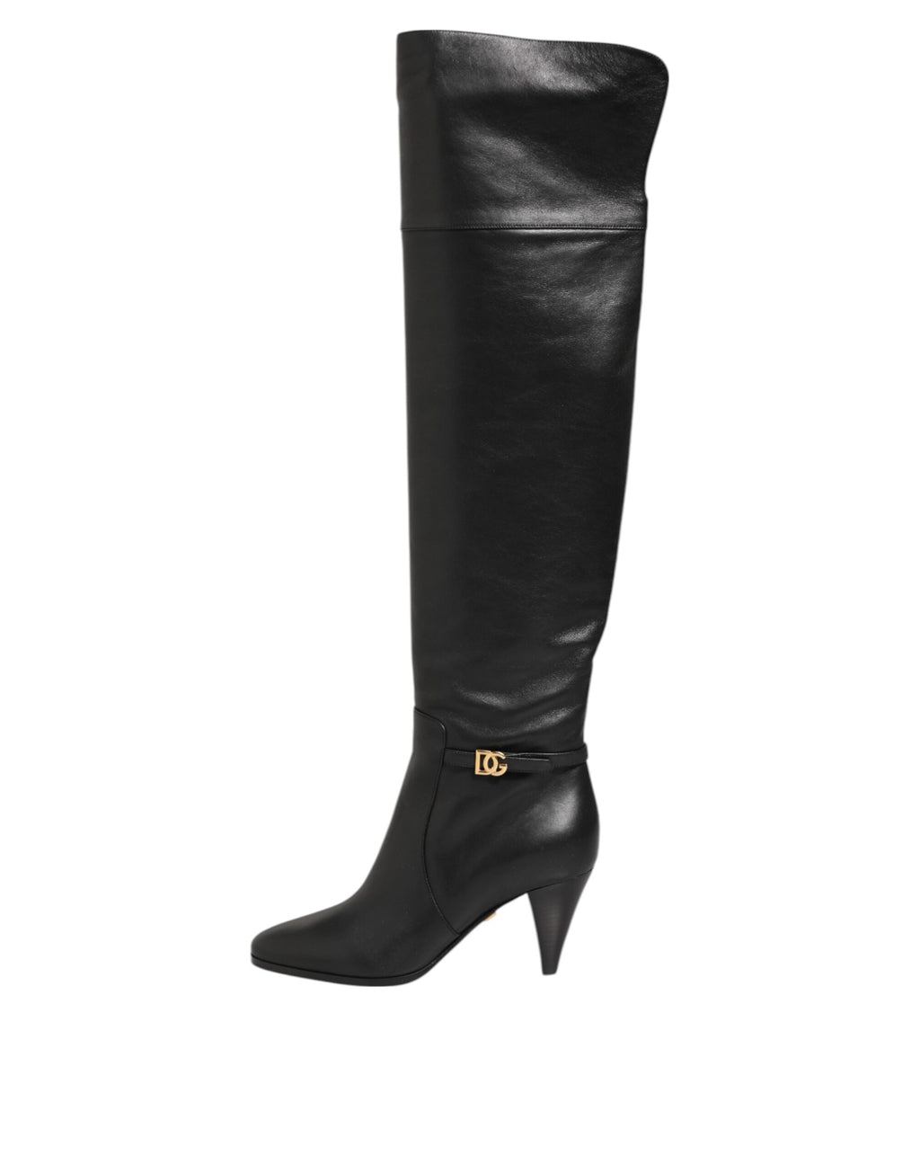 Dolce & Gabbana Black Leather Over-The-Knee DG Boots  Shoes