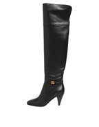 Dolce & Gabbana Black Leather Over-The-Knee DG Boots  Shoes