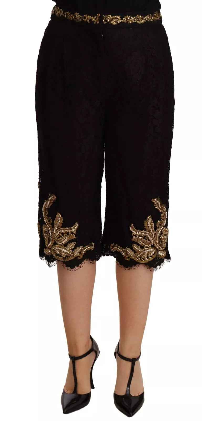 Dolce & Gabbana Black Lace Gold Baroque SPECIAL PIECE Shorts