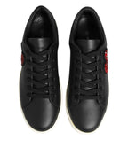 Dolce & Gabbana Black White Leather Crystal Heart Sneakers Shoes