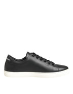 Dolce & Gabbana Black White Leather Crystal Heart Sneakers Shoes